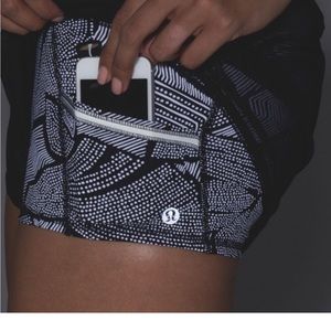 Lululemon speed up shorts. Black with black and white pattern. Size 10.